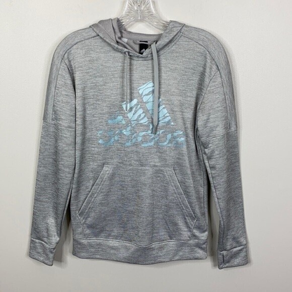 adidas Tops - Adidas Gray Metallic Foil Logo Pullover Sweatshirt Hoodie XS